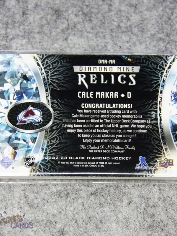Alternative view of 2022-23 Cale Makar #DMA-MA Upper Deck Black Diamond Hockey Diamond Mine Relics