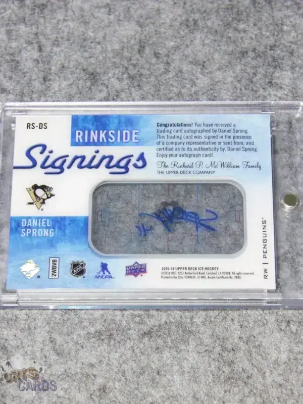 Alternative view of 2015-16 Daniel Sprong #RS-DS Upper Deck Ice Rinkside Signings Auto RC