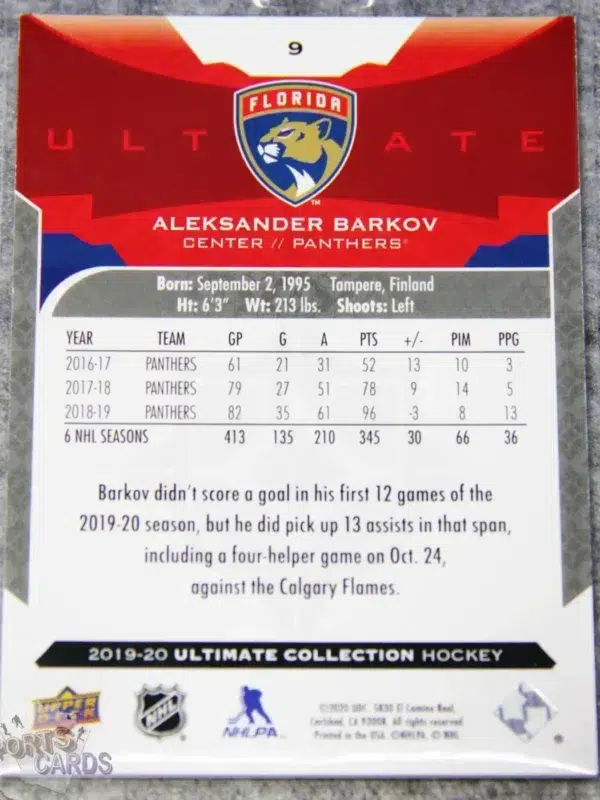Alternative view of 2019-20 Aleksander Barkov #9 Upper Deck Ultimate Collection /149
