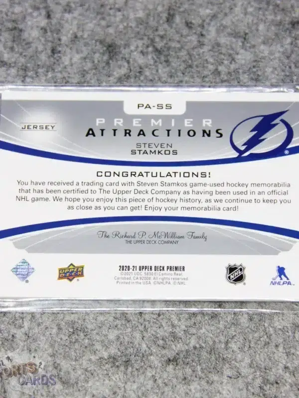 Alternative view of 2020-21 Steven Stamkos #PA-SS Upper Deck Premier Attractions Jersey /99