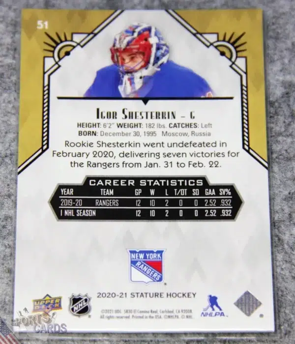 2020-21 Igor Shesterkin #51 Upper Deck Stature Green Parallel /175-back