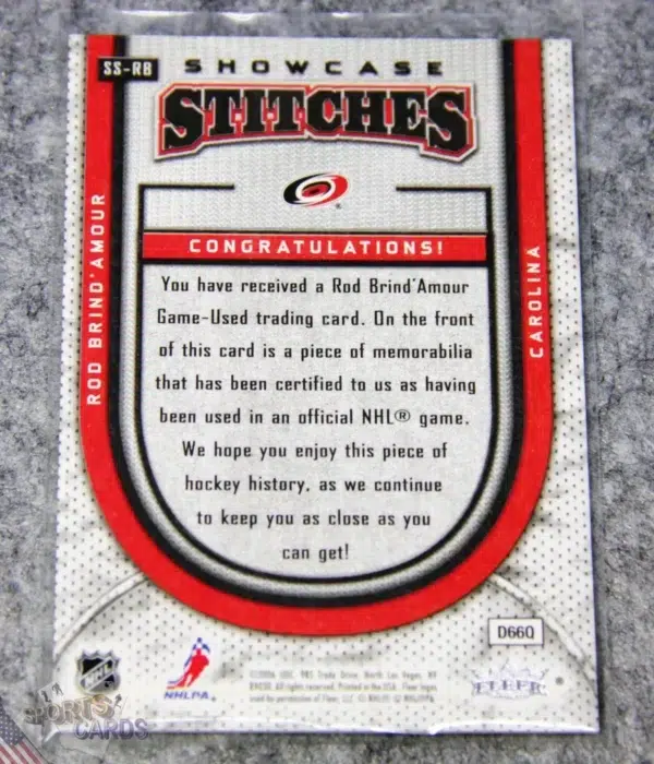 2006-07 Rod Brind'Amour #SS-RB Upper Deck Flair Showcase Swatches-back