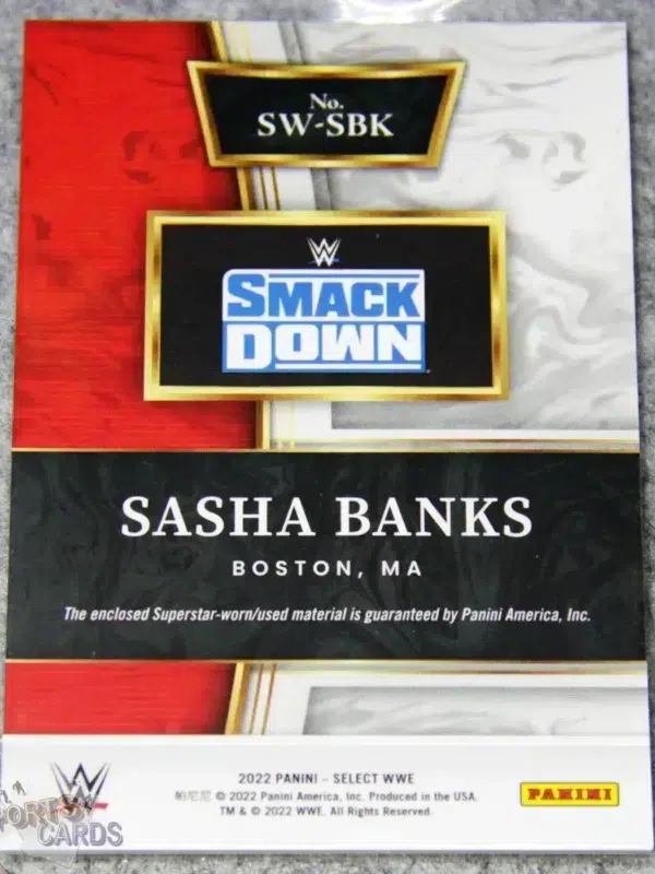 2022 Sasha Banks #SW-SBK Panini Select WWE Patch Smack Down-back
