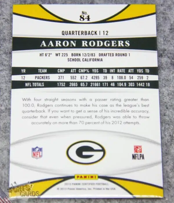 Alternative view of 2013 Aaron Rodgers #84 Panini Certified Platinum Blue /100