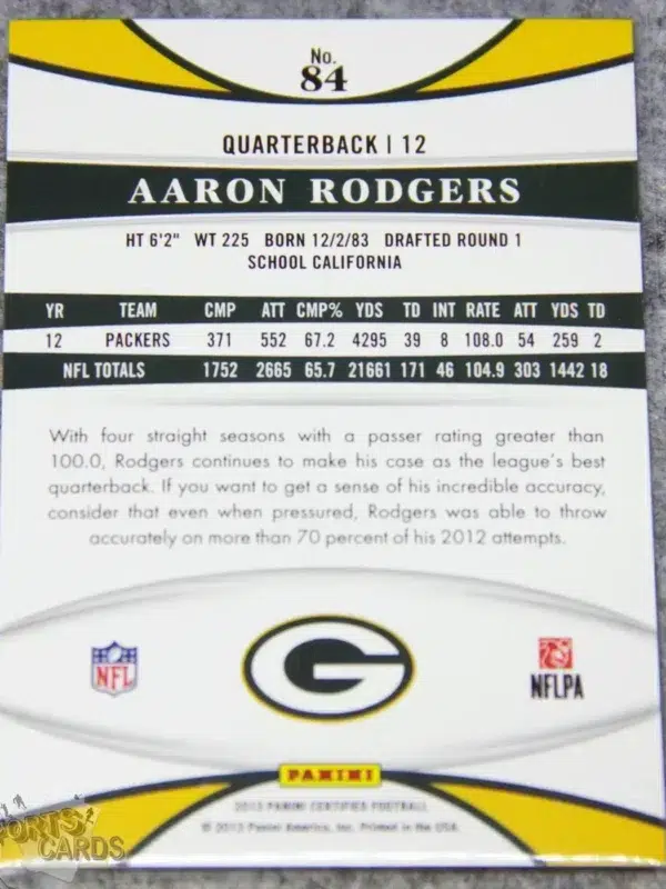 2013 Aaron Rodgers #84 Panini Certified Platinum Blue /100-back