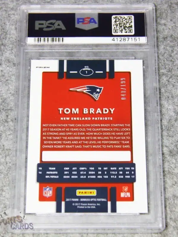 2017 Tom Brady #1 Panini Donruss Optic Orange /199 PSA 9 MINT-back