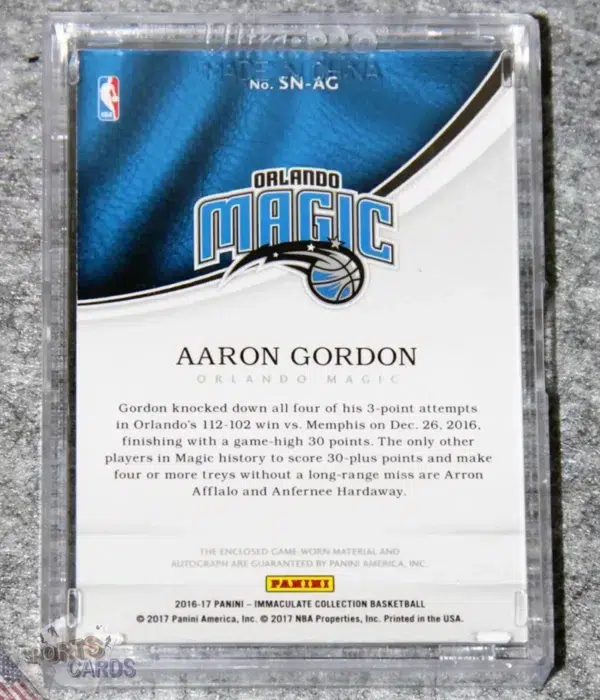 Alternative view of 2016-17 Aaron Gordon #SN-AG Panini Immaculate Sneaker Swatch Signatures /15