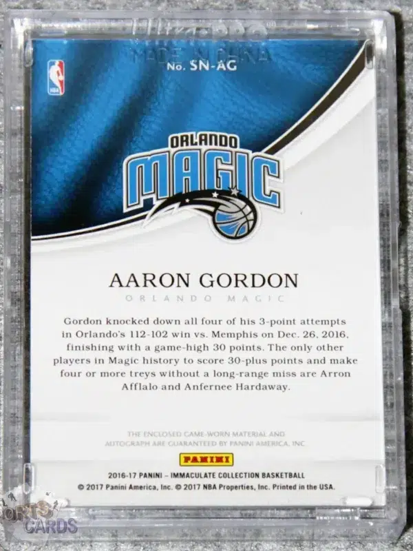 2016-17 Aaron Gordon #SN-AG Panini Immaculate Sneaker Swatch Signatures /15-back