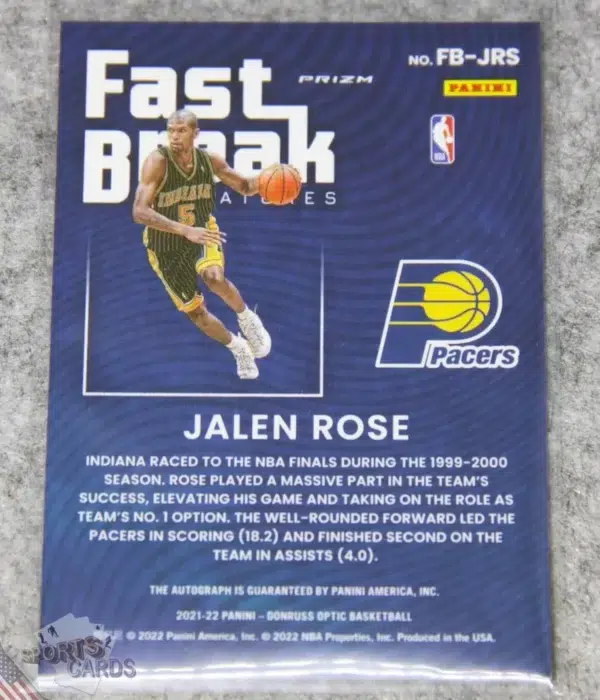 2021-22 Jalen Rose #FB-JRS Panini Optic Donruss Fast Break Signatures Disco Prizm-back