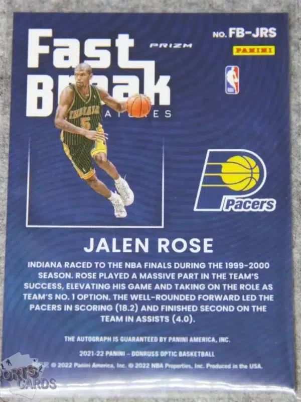 Alternative view of 2021-22 Jalen Rose #FB-JRS Panini Optic Donruss Fast Break Signatures Disco Prizm