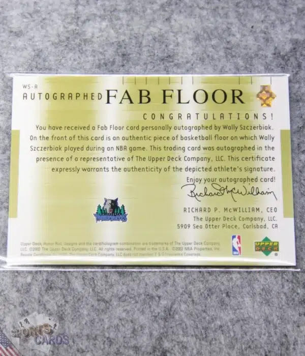 2001-02 Wally Szczerbiak #WS-A Upper Deck Honor Roll Fab Floor Autographed-back