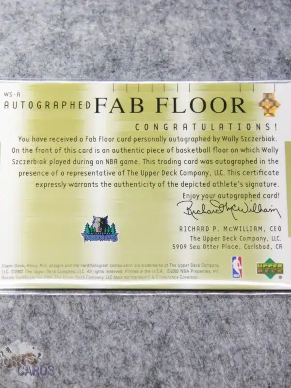 Alternative view of 2001-02 Wally Szczerbiak #WS-A Upper Deck Honor Roll Fab Floor Autographed