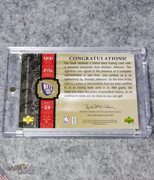 2006-07 Richard Jefferson #AU-RJ Upper Deck Ultimate Collection Autograph Jersey /75-back