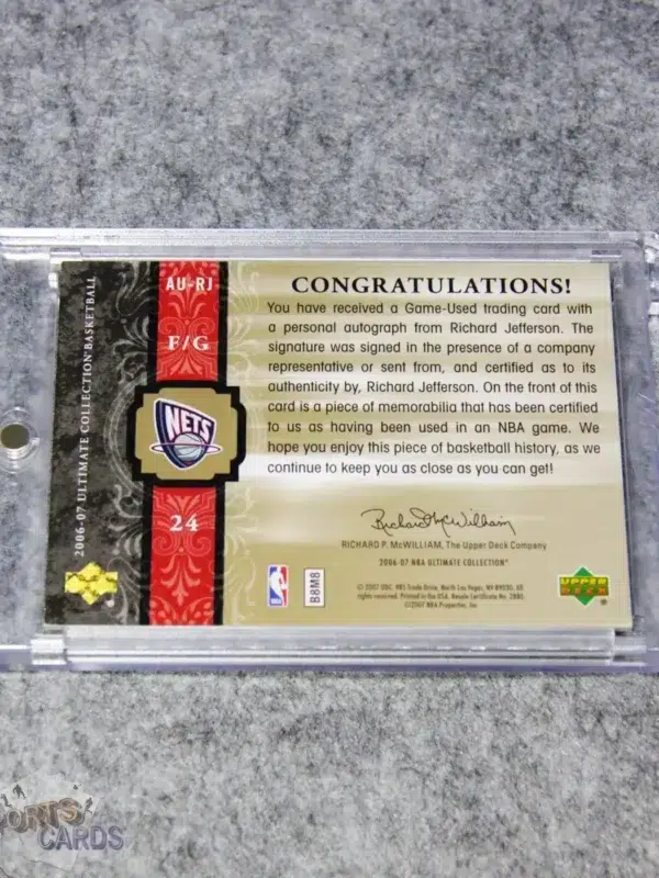 2006-07 Richard Jefferson #AU-RJ Upper Deck Ultimate Collection Autograph Jersey /75-back
