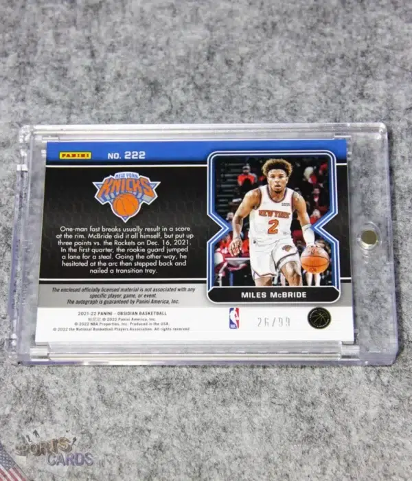 Alternative view of 2021-22 Miles McBride #222 Panini Obsidian Jersey RC Auto /99