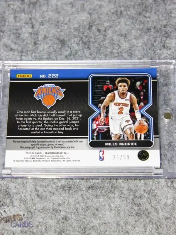2021-22 Miles McBride #222 Panini Obsidian Jersey RC Auto /99-back