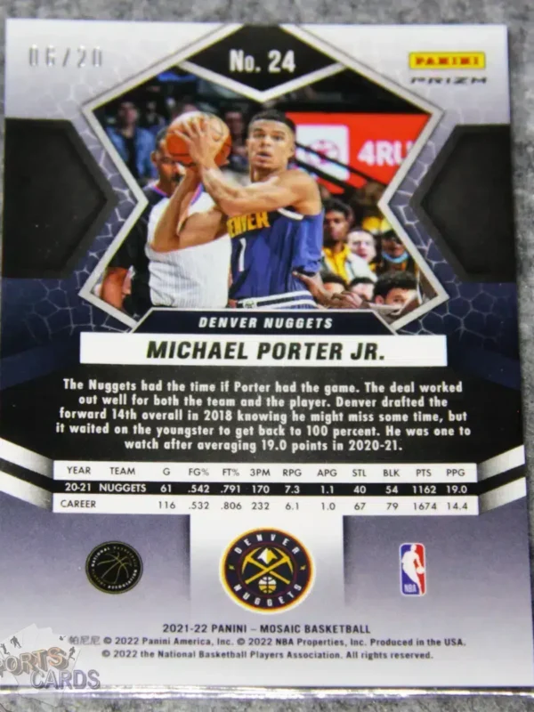 2021-22 Michael Porter Jr. #24 Panini Mosaic Fast Break Pink Disco Prizm /20-back