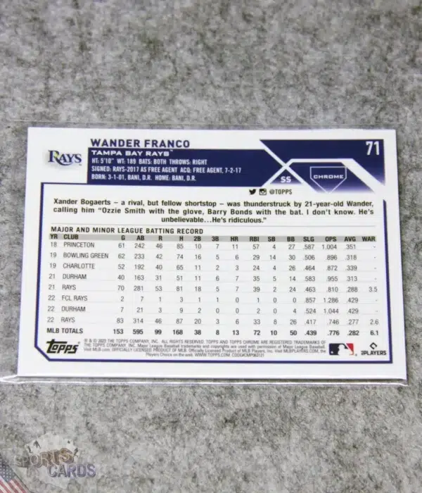 Alternative view of 2023 Wander Franco #71 Topps Chrome Magenta Refractor /399
