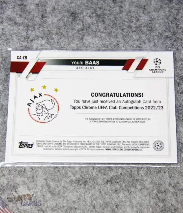 Alternative view of 2022-23 Youri Baas #CA-YB Topps Chrome UEFA Champions League Certified Autograph Issue RC