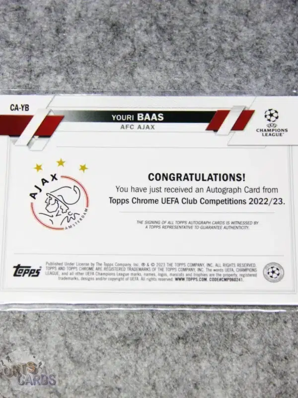2022-23 Youri Baas #CA-YB Topps Chrome UEFA Champions League Certified Autograph Issue RC-back