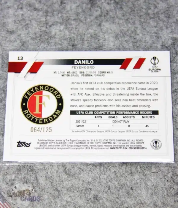 Alternative view of 2022-23 Danilo #13 Topps UEFA Europa League Blue Inferno Foil Refractor RC /125