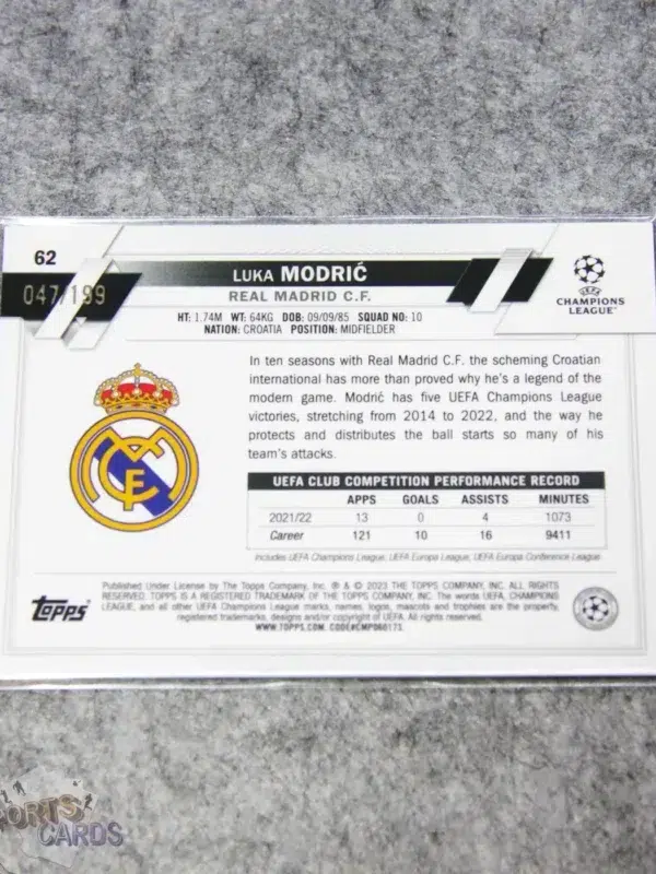 2022-23 Luca Modric #62 Topps Chrome UEFA Champions League Aqua Wave Refractor /199-back