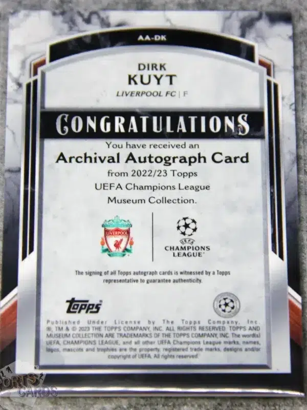 2022-23 Dirk Kuyt #AA-DK Topps UEFA Champions League Museum Collection Archival Autographs /299-back