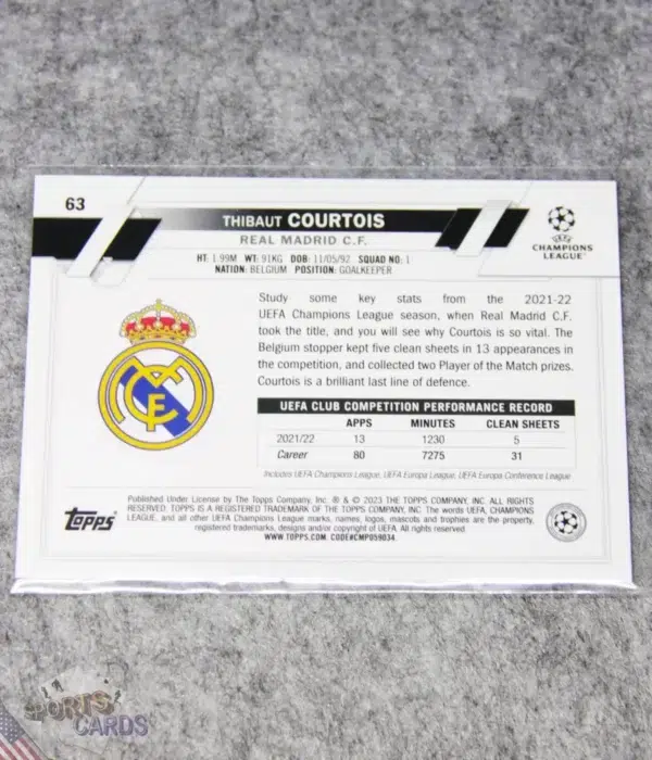 Alternative view of 2022-23 Thibaut Courtois #63 Topps UEFA Champions League Inferno Foil Refractor