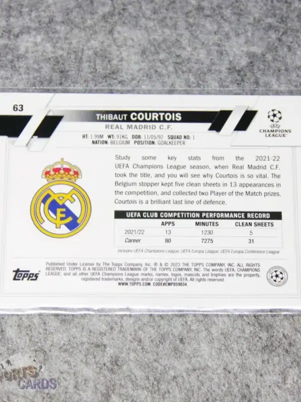 2022-23 Thibaut Courtois #63 Topps UEFA Champions League Inferno Foil Refractor-back