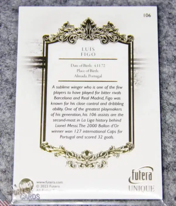 Alternative view of 2023 Luis Figo #106 Futera Unique The Greats