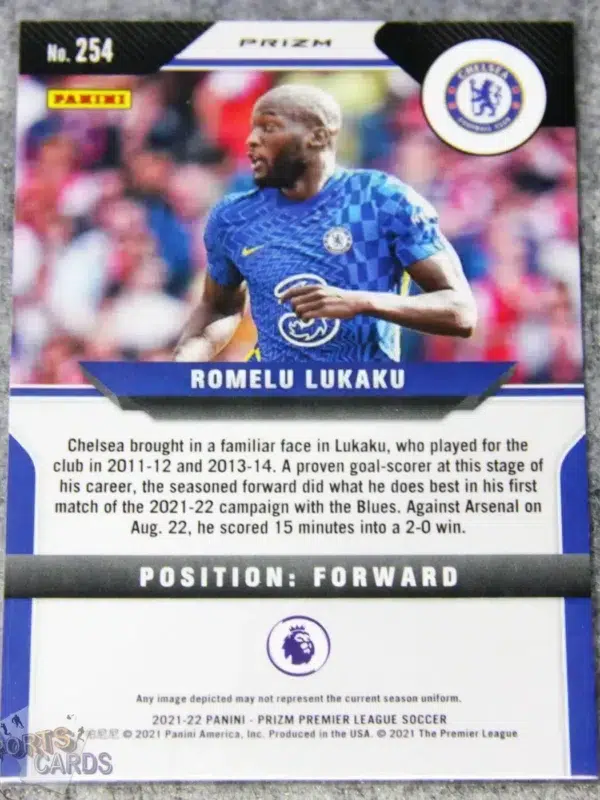 2021-22 Romelu Lukaku #254 Panini Prizm Premier League Pink Prizm-back
