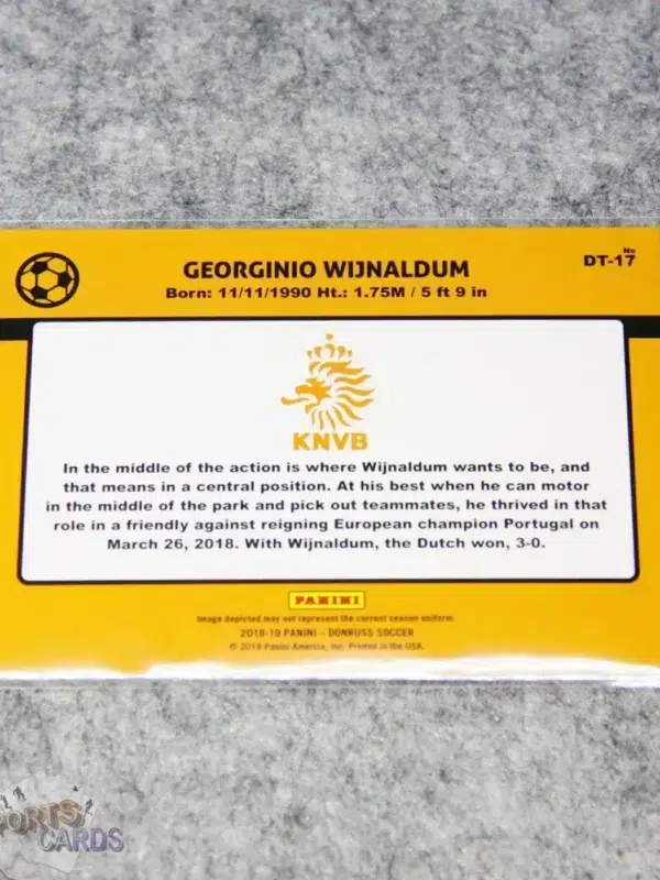 2018-19 Georginio Wijnaldum #DT-17 Panini Donruss-back