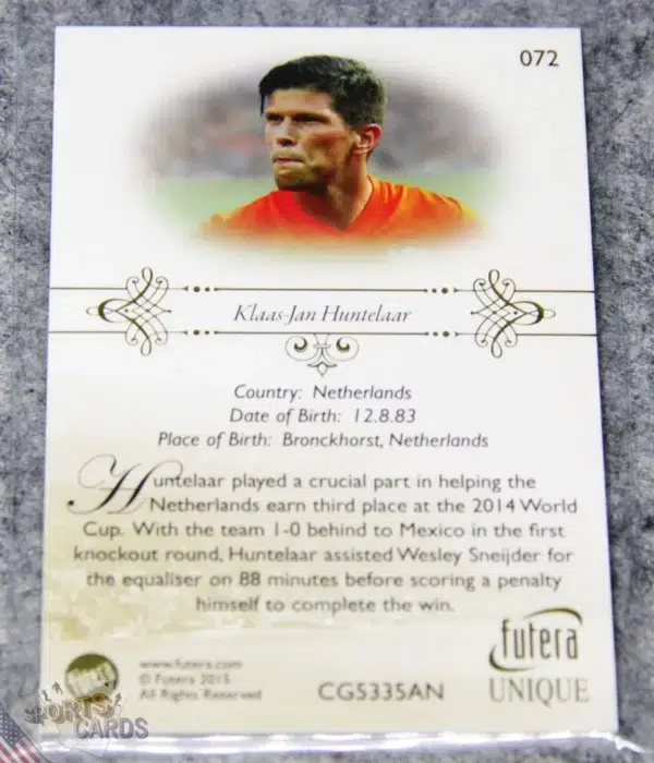 2015 Klaas-Jan Huntelaar #72 Futera Unique-back