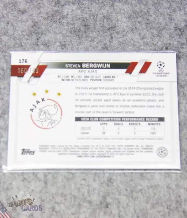 Alternative view of 2022-23 Steven Bergwijn #176 Topps Chrome UEFA Champions League Aqua Wave Refractor /199