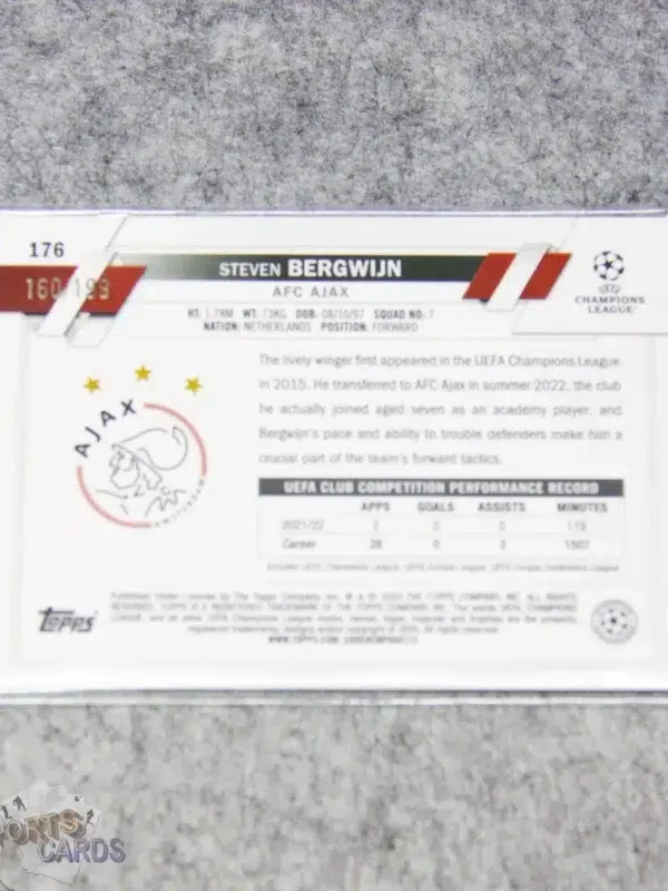 2022-23 Steven Bergwijn #176 Topps Chrome UEFA Champions League Aqua Wave Refractor /199-back