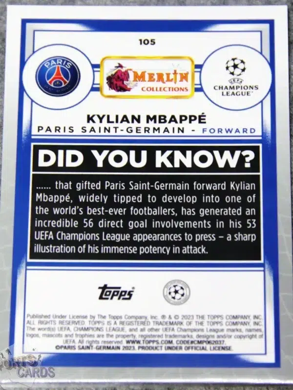 2022-23 Kylian Mbappe #105 Topps Merlin UEFA Champions League-back