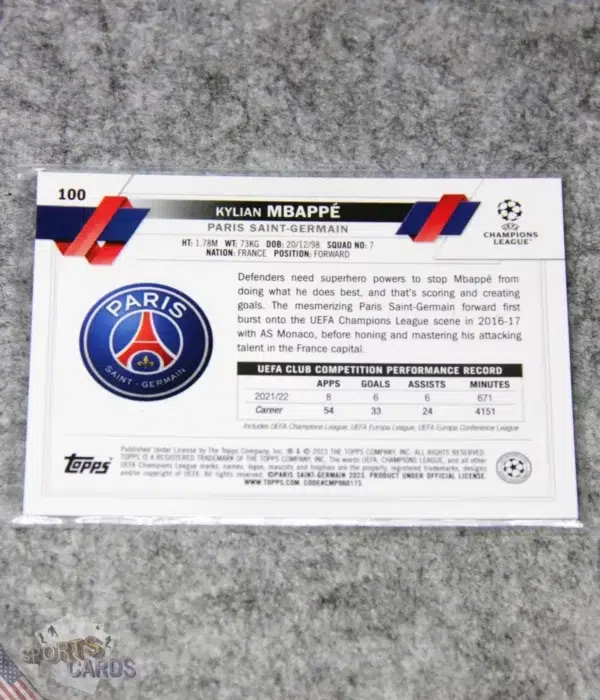 2022-23 Kylian Mbappe #100 Topps Chrome UEFA Champions League-back