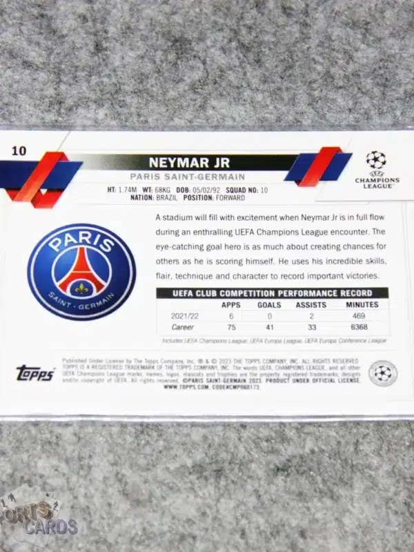 2022-23 Neymar Jr #10 Topps Chrome UEFA Champions League-back