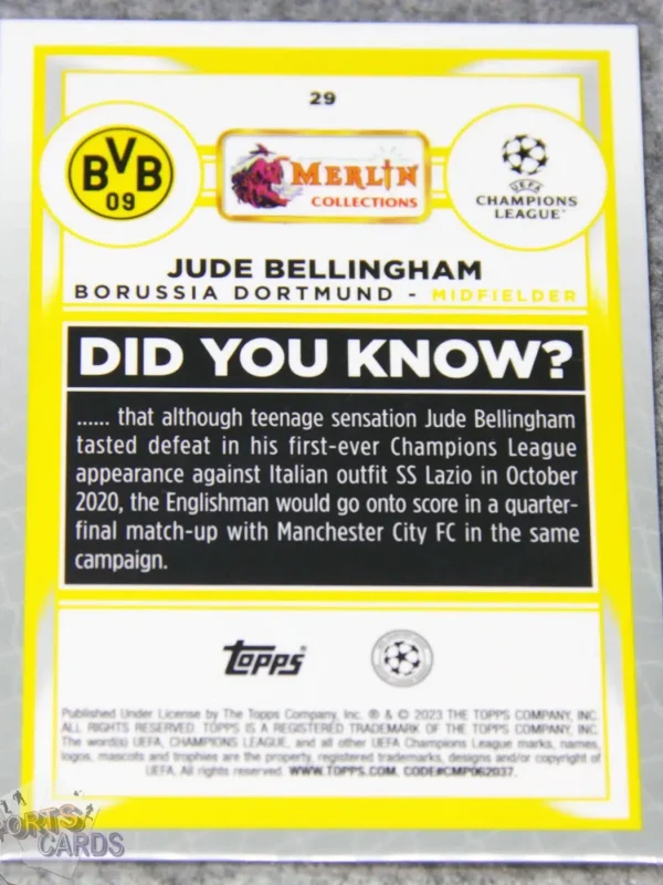 2022-23 Jude Bellingham #29 Topps Merlin UEFA Champions League Pink Mojo Refractor /275-back