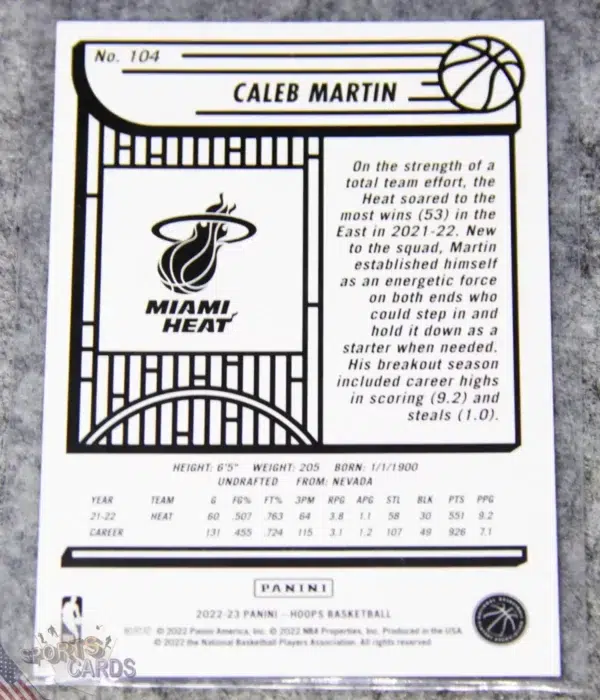2022-23 Caleb Martin #104 Panini NBA Hoops Purple Parallel SP-back