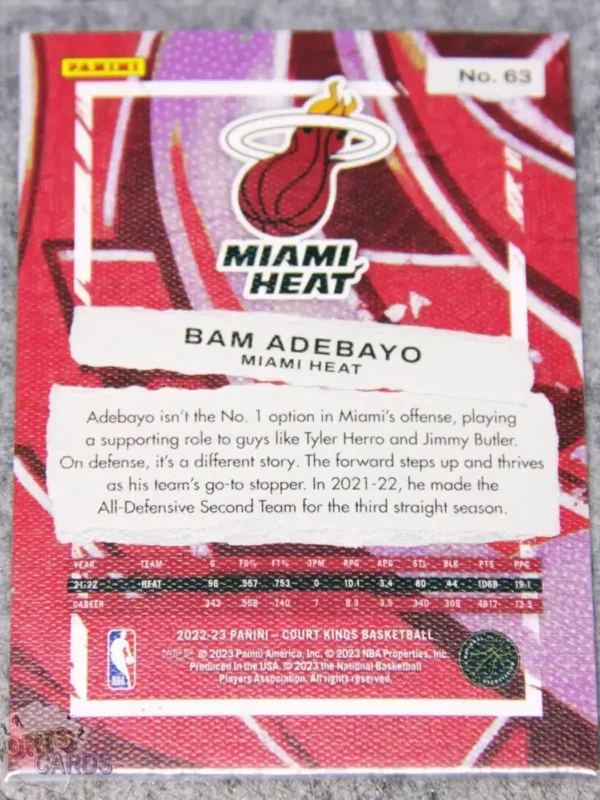 2022-23 Bam Adebayo #63 Panini Court Kings-back