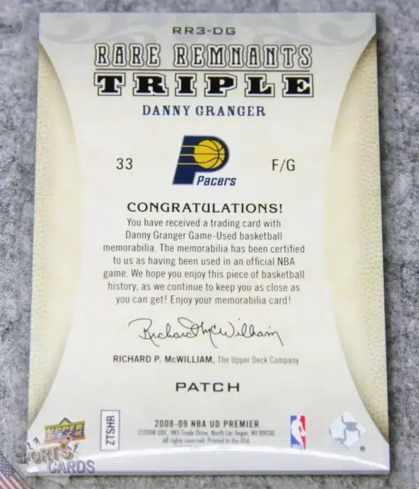Alternative view of 2008-09 Danny Granger #RR3-DG Upper Deck Premier Rare Remnants Triple Patch /50