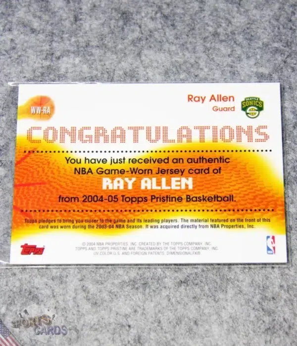 2004-05 Ray Allen #WW-RA Topps Pristine Winning Wardrobe Game Worn Jersey-back