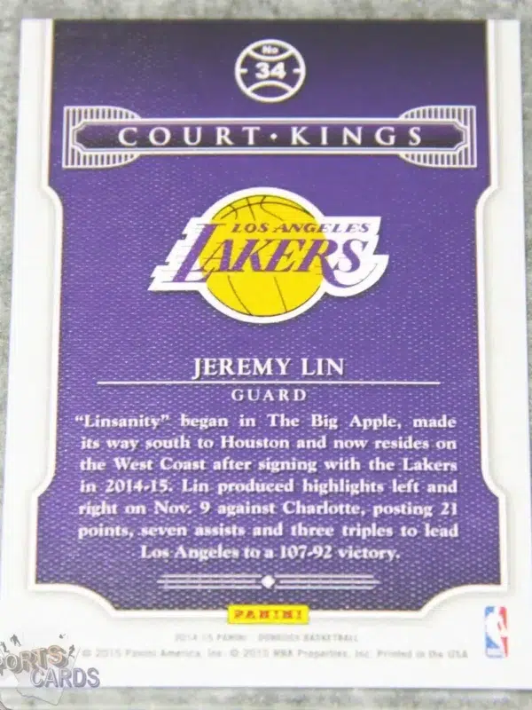 Alternative view of 2014-15 Jeremy Lin #34 Panini Donruss Court Kings