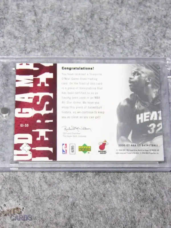 Alternative view of 2006-07 Shaquille O'Neal #GJ-SO Upper Deck Game Jersey