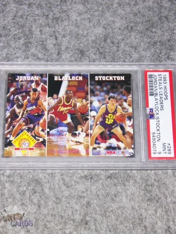 1993-94 Jordan/Blaylock/Stockton #289 SkyBox NBA Hoops Steals League Leaders PSA 9 MINT