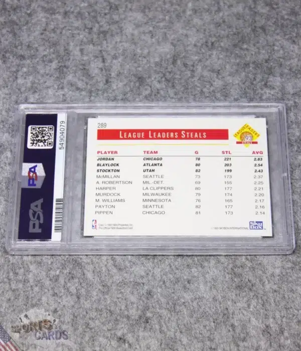 Alternative view of 1993-94 Jordan/Blaylock/Stockton #289 SkyBox NBA Hoops Steals League Leaders PSA 9 MINT