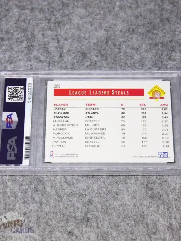 Alternative view of 1993-94 Jordan/Blaylock/Stockton #289 SkyBox NBA Hoops Steals League Leaders PSA 9 MINT