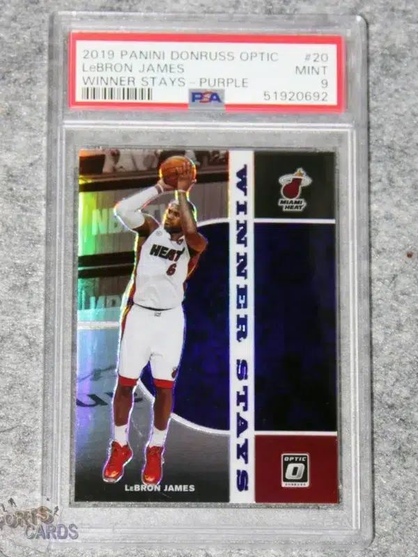 2019-20 LeBron James #20 Panini Donruss Optic Winner Stays Purple Parallel PSA 9 MINT-front