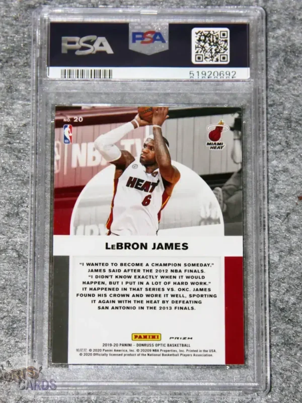 2019-20 LeBron James #20 Panini Donruss Optic Winner Stays Purple Parallel PSA 9 MINT-back
